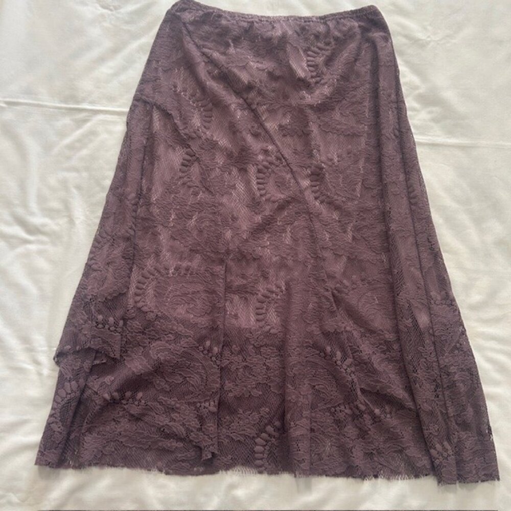 Hip Hop Y2K Ladies Skirt 34 Plum Stretch Lace Panels Elastic Waist Lined
